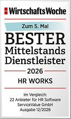 WirtschaftsWoche Bester Mittelstandsdienstleister zum 5. Mal, 2026 - HR WORKS